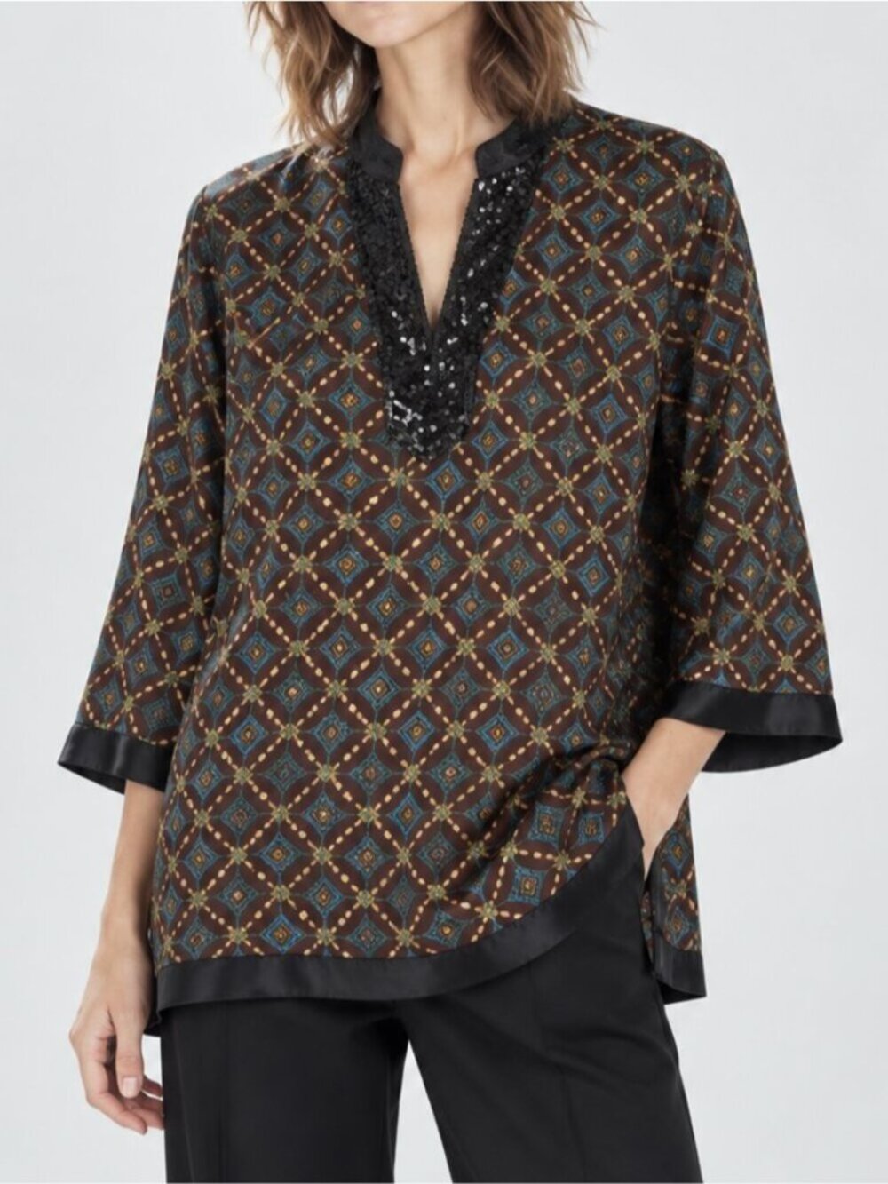 Jaclyn Smith Sequin Trim Tunic Blouse